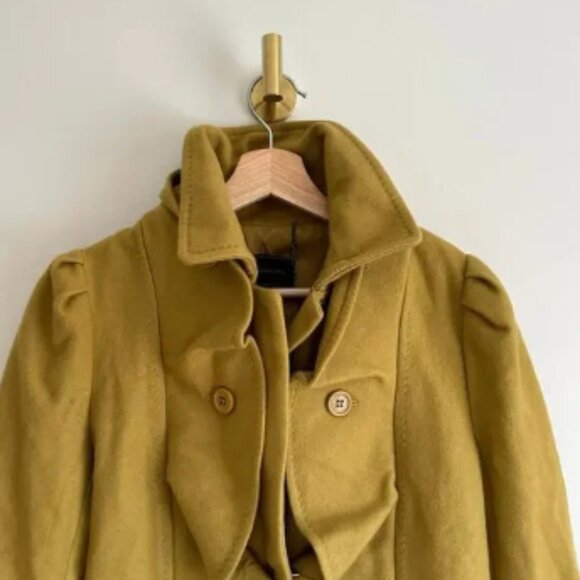 BCBGMAXAZRIA Wool-Cashmere Ruffle Zip Up Pea Coat Green Ochre S - Picture 3 of 13